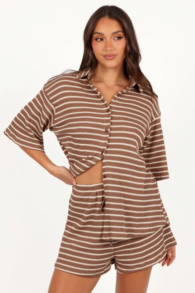 Women Linnea Short Set Brown White Matching Sets Petal and Pup