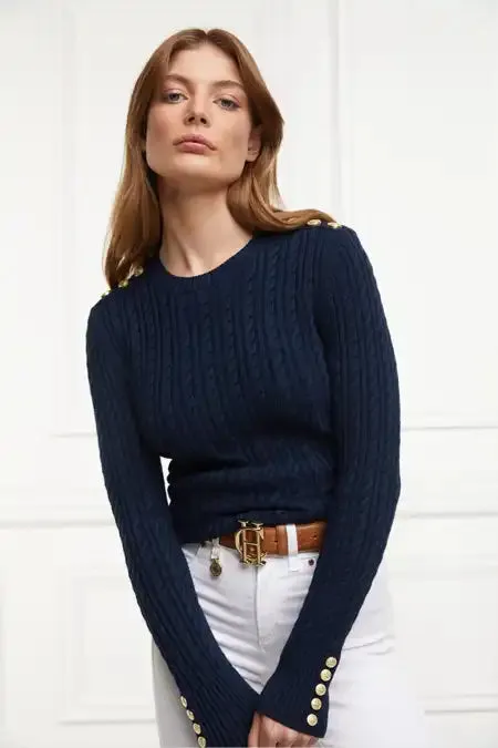 WomenLittle Knitwear Holland Cooper Seattle Cable Crew Knit Ink Navy WomenLittle Knitwear Holland Cooper Seattle Cable Crew Knit Ink Navy