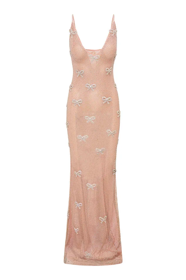Women LoveShackFancy Dresses Berisa Sheer RhinestoneEmbroidered Gown Shimmer Lattice