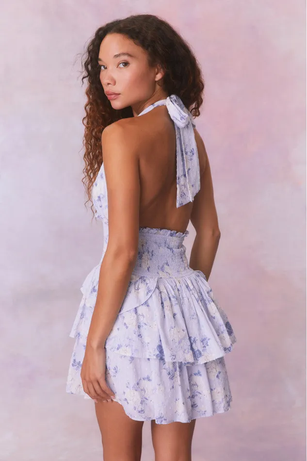 Women LoveShackFancy Dresses Deanna Fragrance Print Halter Mini Dress Whisper Blue