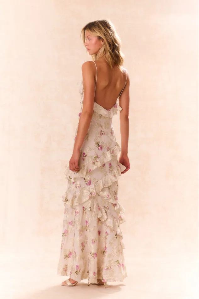 Women LoveShackFancy Dresses Rialto Floral Silk Maxi Dress Violet Whimsy