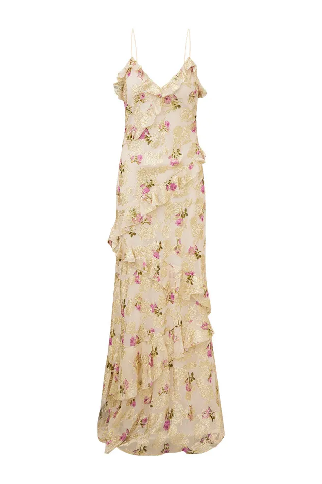 Women LoveShackFancy Dresses Rialto Floral Silk Maxi Dress Violet Whimsy