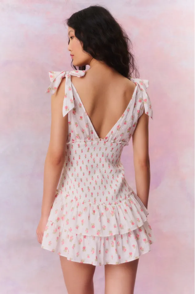 Women LoveShackFancy Dresses Rossi Cotton Floral Smocked Mini Dress Cerise Pink Women LoveShackFancy Dresses Rossi Cotton Floral Smocked Mini Dress Cerise Pink