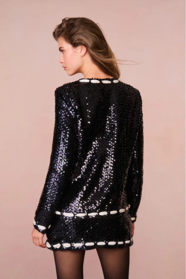 Women LoveShackFancy Jackets and Coats Rosina Ribbon Sequined Jacket Black