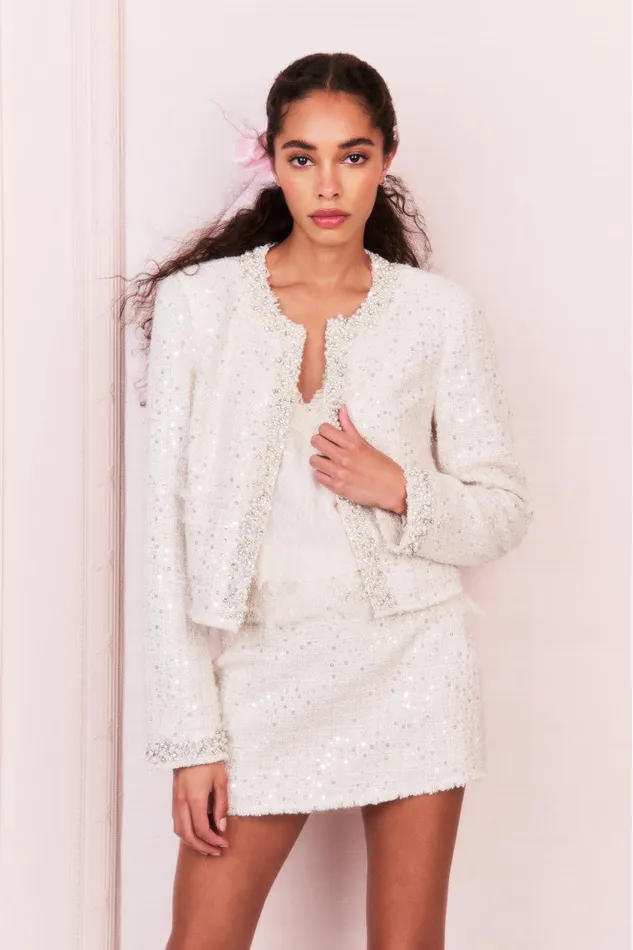 Women LoveShackFancy Jackets and Coats Vintra Embellished Tweed Jacket Cream