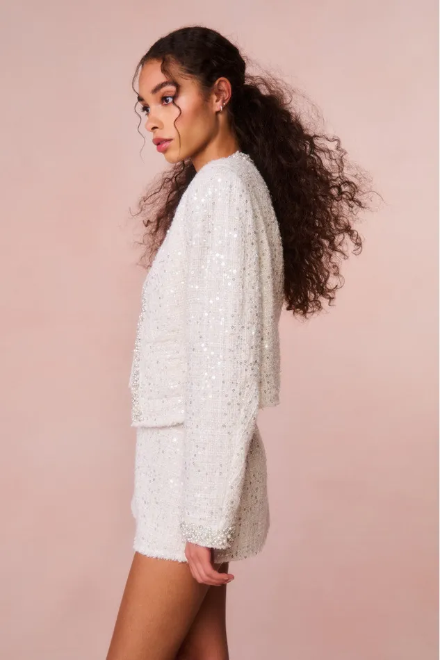 Women LoveShackFancy Jackets and Coats Vintra Embellished Tweed Jacket Cream