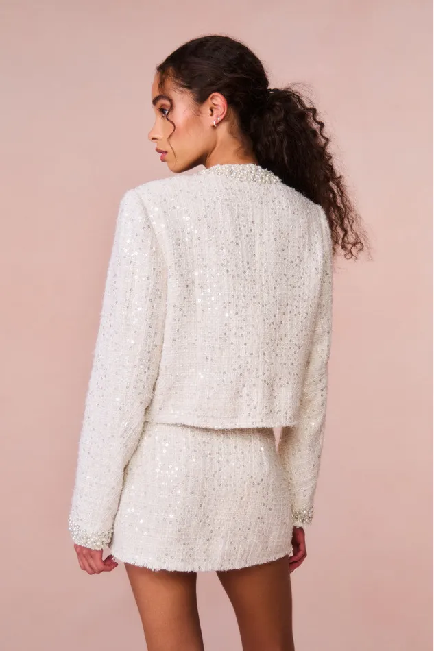 Women LoveShackFancy Jackets and Coats Vintra Embellished Tweed Jacket Cream