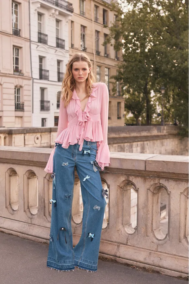 Women LoveShackFancy Pants and Shorts Dessa Bow Jeans Obsidian Blue
