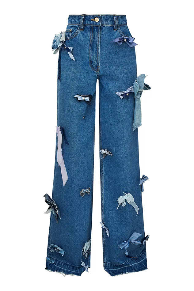 Women LoveShackFancy Pants and Shorts Dessa Bow Jeans Obsidian Blue