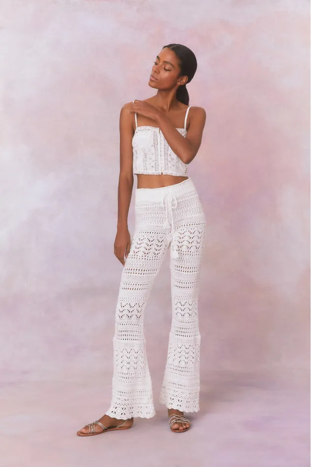 Women LoveShackFancy Pants and Shorts Fosta Crochet Pants Antique White