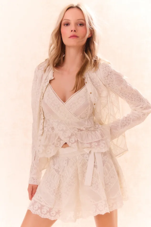 Women LoveShackFancy Skirts Shayda Lace Mini Skirt Off White
