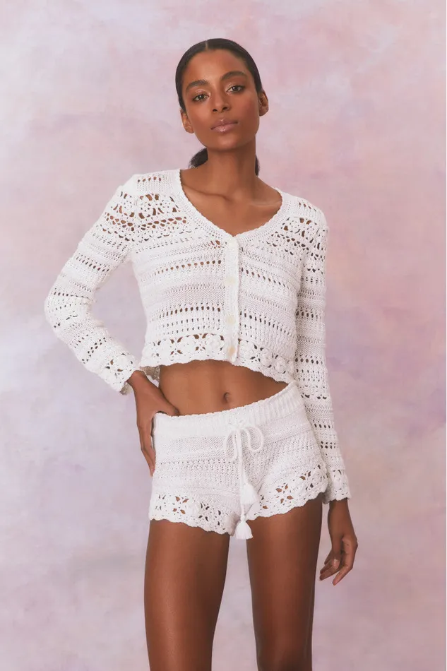 Women LoveShackFancy Sweaters Middleton Cotton Crochet Cardigan Antique White Women LoveShackFancy Sweaters Middleton Cotton Crochet Cardigan Antique White