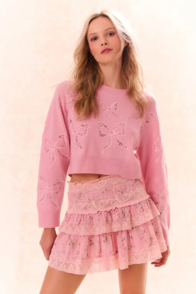 Women LoveShackFancy Sweaters Parson Bow Print Pullover Sweet Peony