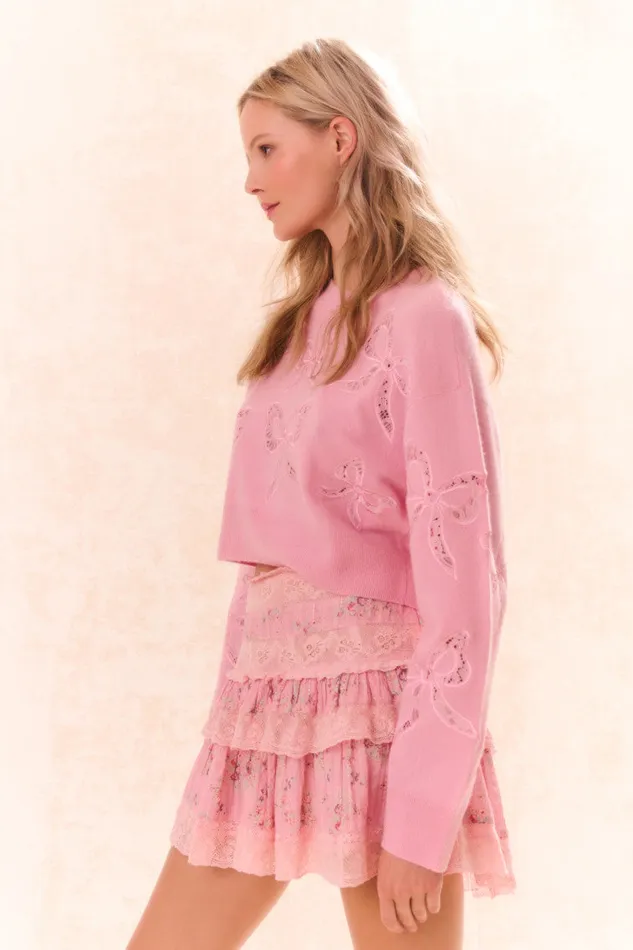 Women LoveShackFancy Sweaters Parson Bow Print Pullover Sweet Peony Women LoveShackFancy Sweaters Parson Bow Print Pullover Sweet Peony