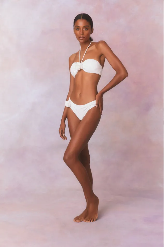 Women LoveShackFancy Swim Candace Bandeau Eyelet Bikini Swim Set Dover White