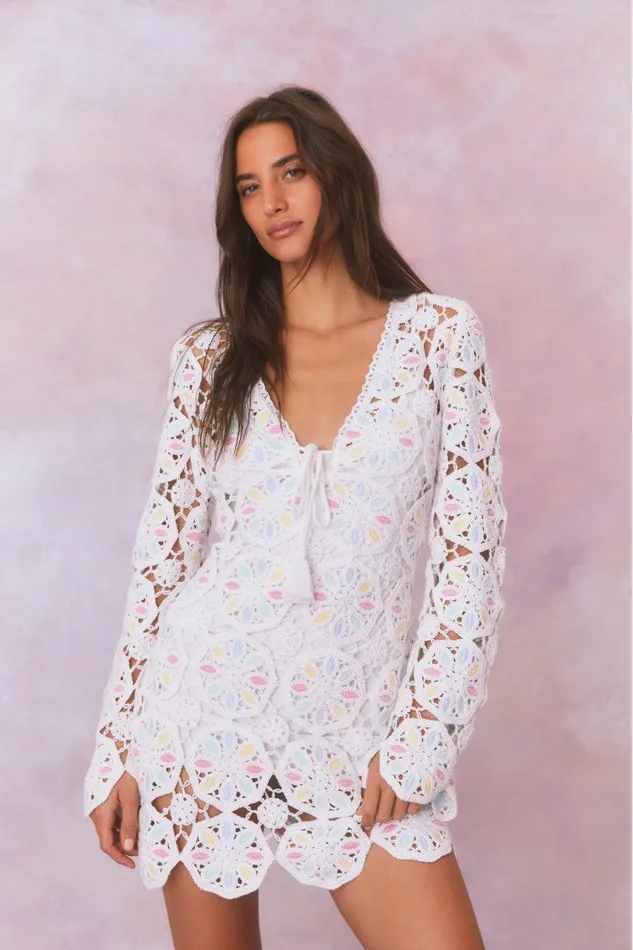 Women LoveShackFancy Swim Poemes Multi Colored Crochet Mini Dress Garden Petals Multi Women LoveShackFancy Swim Poemes Multi Colored Crochet Mini Dress Garden Petals Multi