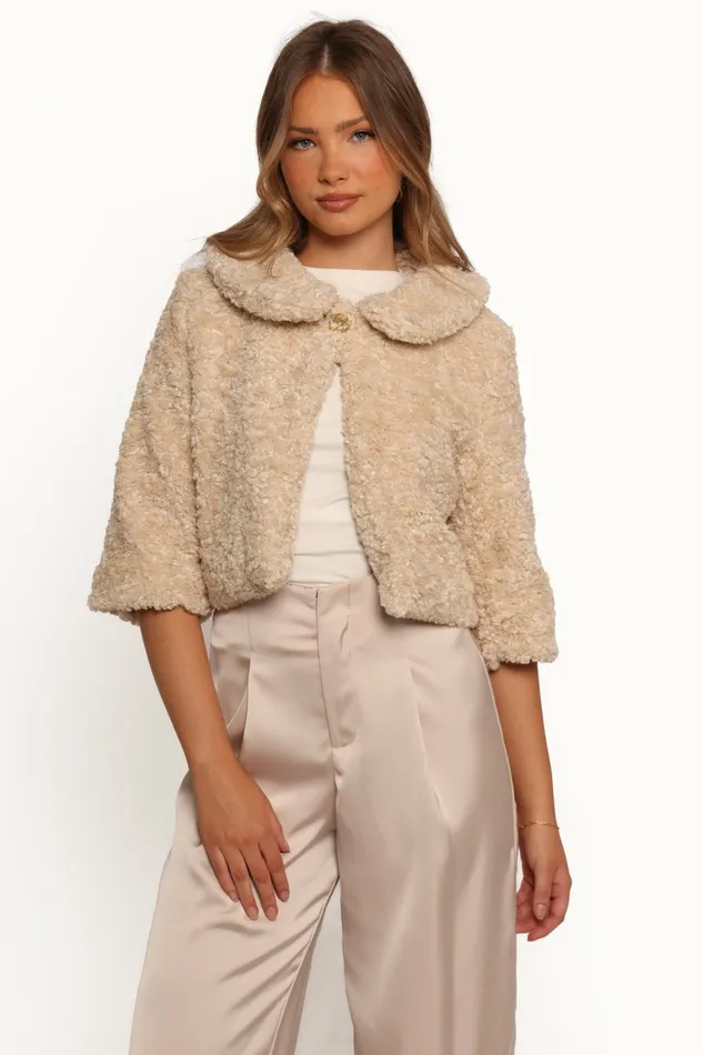 Women Lucie Faux Fur Crop Jacket Cream Jackets and Coats Petal and Pup