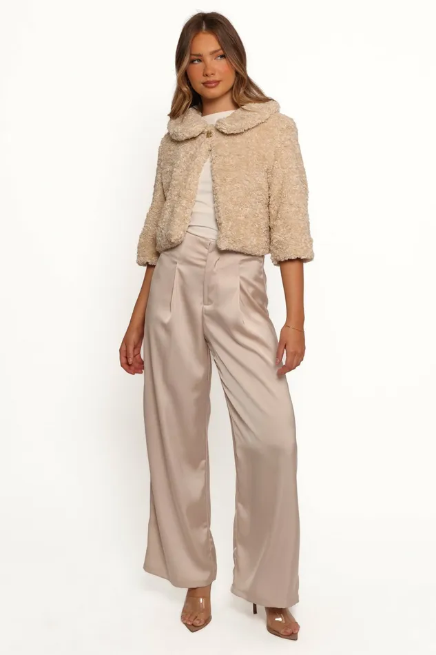 Women Lucie Faux Fur Crop Jacket Cream Jackets and Coats Petal and Pup