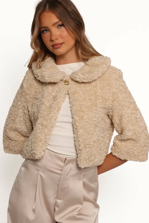 Women Lucie Faux Fur Crop Jacket Cream Jackets and Coats Petal and Pup