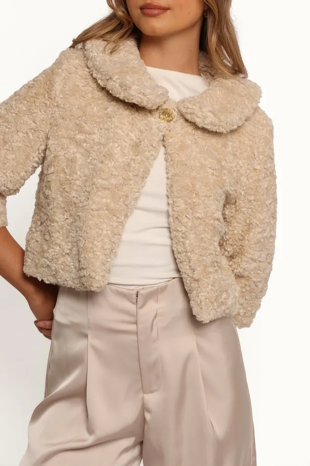 Women Lucie Faux Fur Crop Jacket Cream Jackets and Coats Petal and Pup