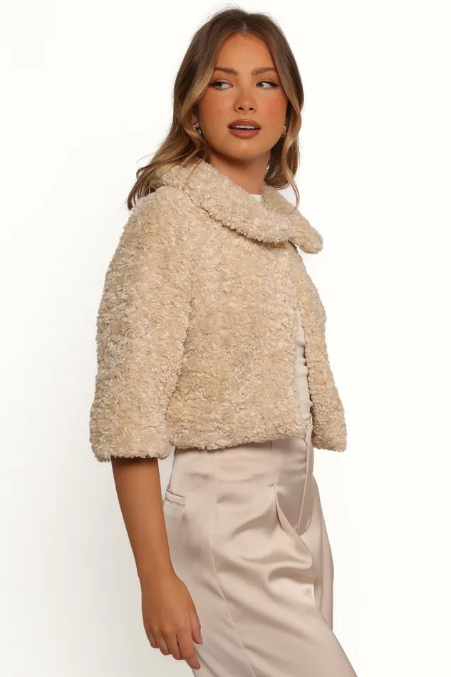 Women Lucie Faux Fur Crop Jacket Cream Jackets and Coats Petal and Pup