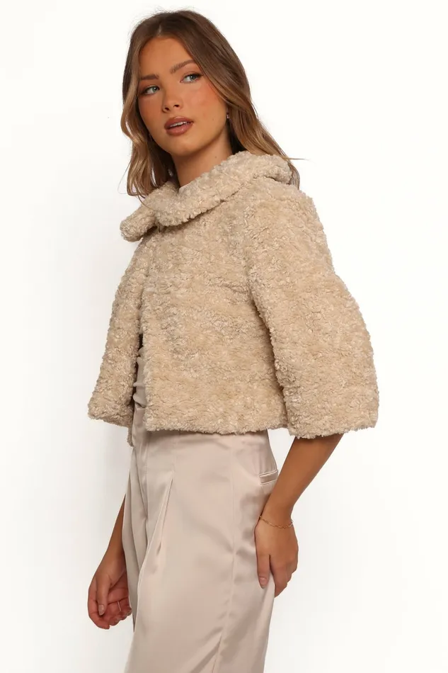 Women Lucie Faux Fur Crop Jacket Cream Jackets and Coats Petal and Pup
