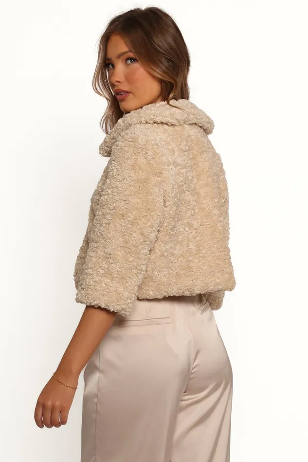 Women Lucie Faux Fur Crop Jacket Cream Jackets and Coats Petal and Pup