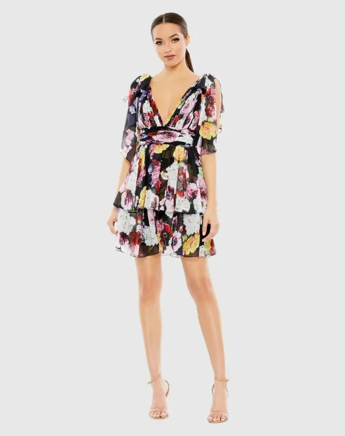 Women Mac Duggal Floral Print Ruffled Sleeveless Soft Tie Dress Multi Daytime Dresses Women Mac Duggal Floral Print Ruffled Sleeveless Soft Tie Dress Multi Daytime Dresses