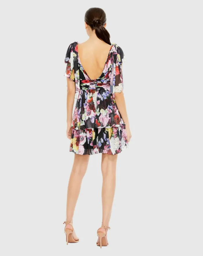 Women Mac Duggal Floral Print Ruffled Sleeveless Soft Tie Dress Multi Daytime Dresses Women Mac Duggal Floral Print Ruffled Sleeveless Soft Tie Dress Multi Daytime Dresses