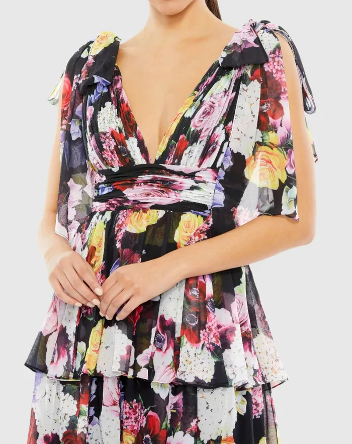 Women Mac Duggal Floral Print Ruffled Sleeveless Soft Tie Dress Multi Daytime Dresses Women Mac Duggal Floral Print Ruffled Sleeveless Soft Tie Dress Multi Daytime Dresses