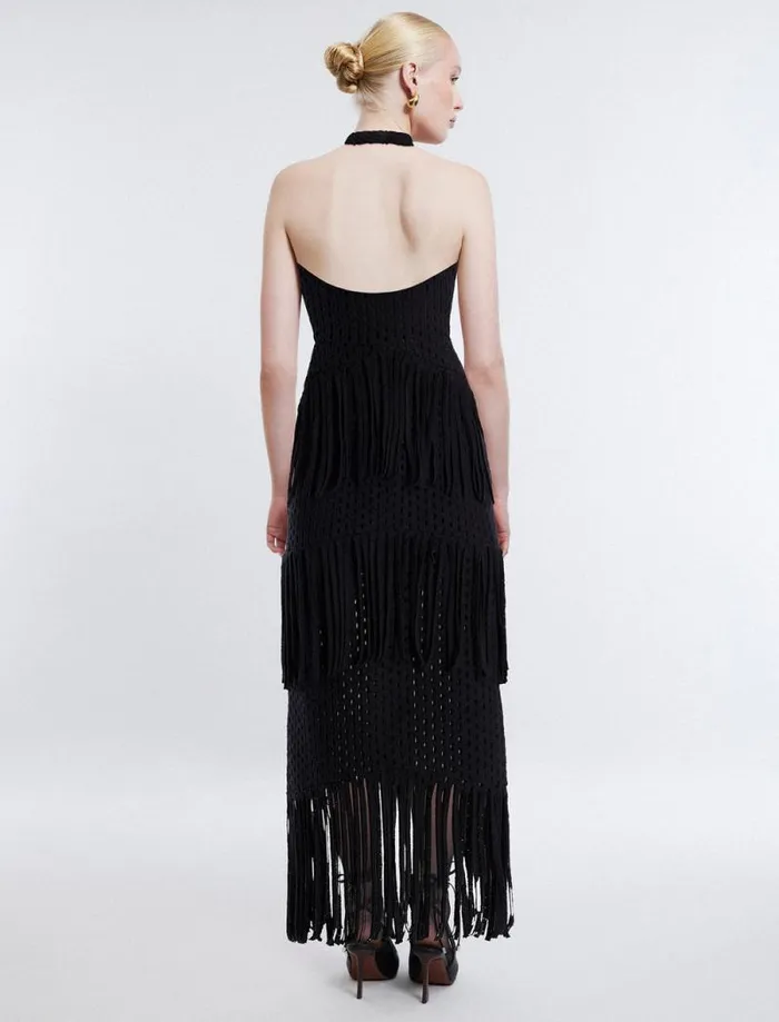 Women Maci Lace Fringe Midi Dress Black BCBG Dresses Women Maci Lace Fringe Midi Dress Black BCBG Dresses