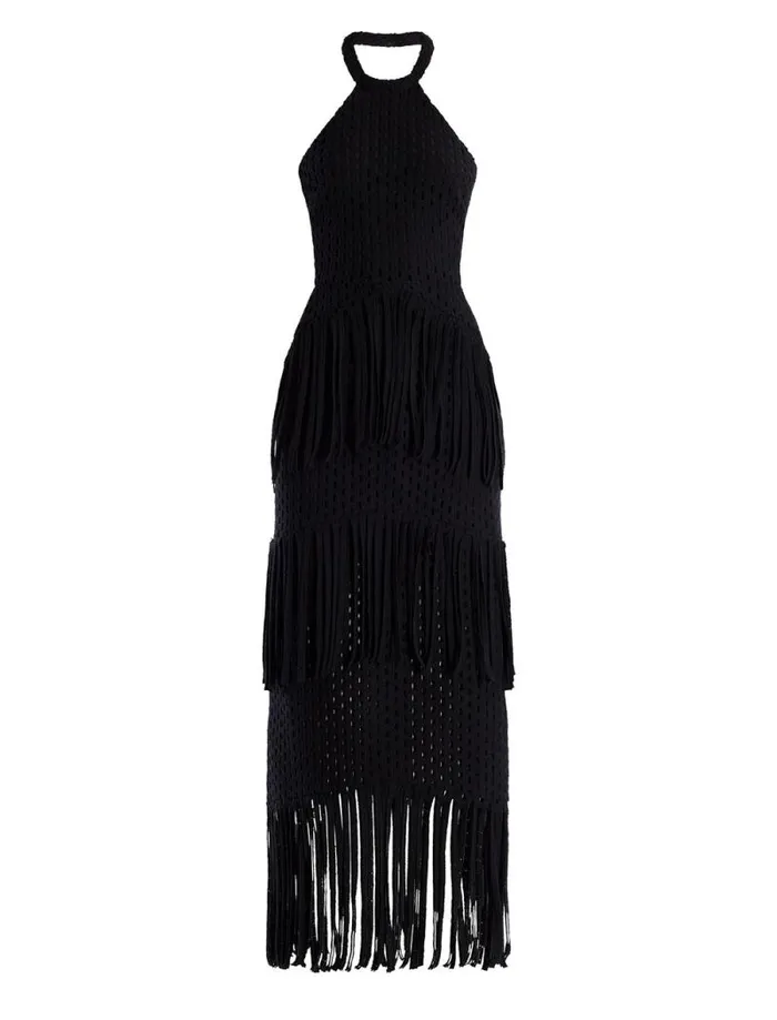 Women Maci Lace Fringe Midi Dress Black BCBG Dresses Women Maci Lace Fringe Midi Dress Black BCBG Dresses