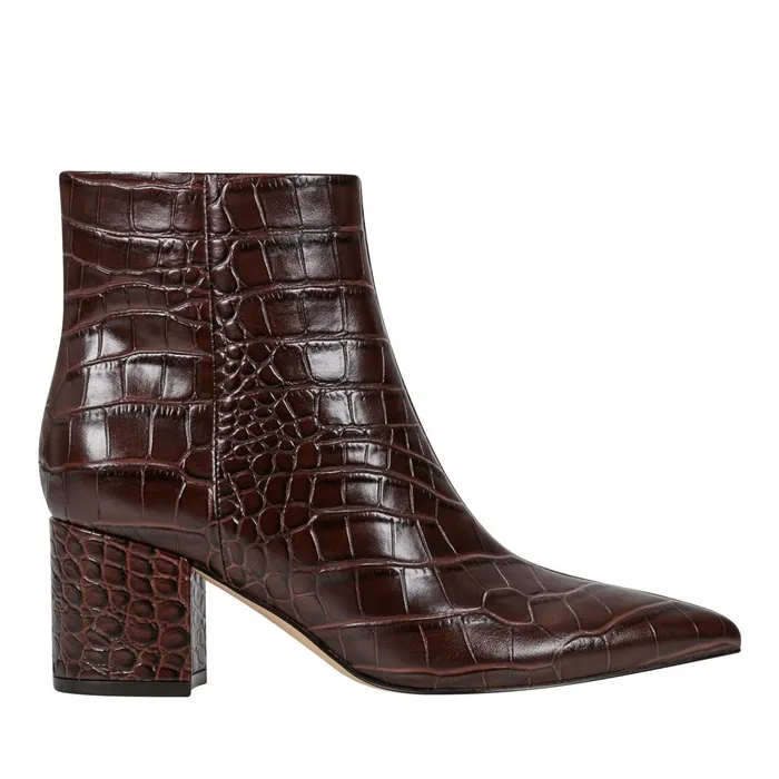 Women Marc Fisher Booties Jarli Pointy Ankle Bootie Brown Croco Leather