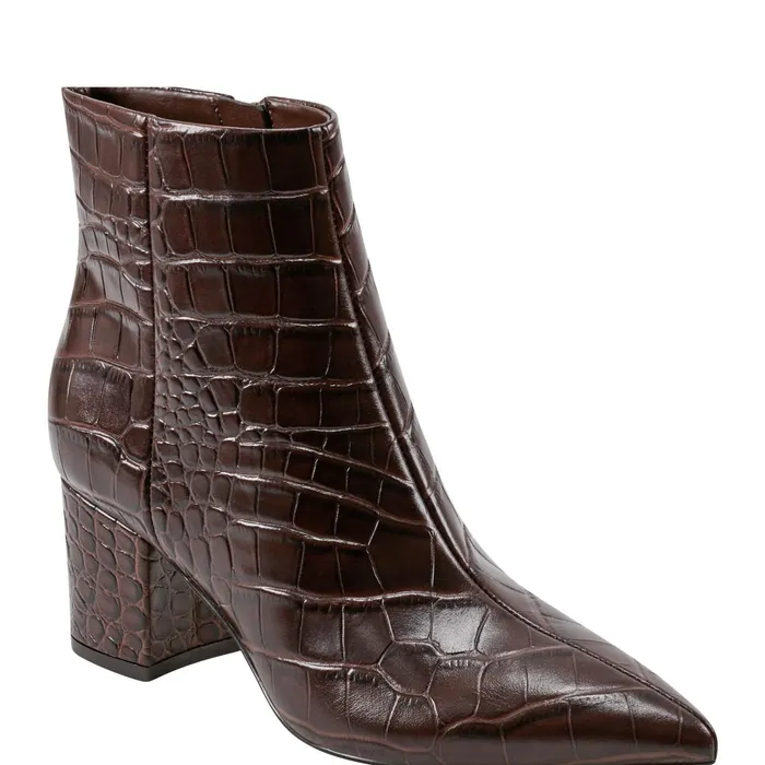 Women Marc Fisher Booties Jarli Pointy Ankle Bootie Brown Croco Leather