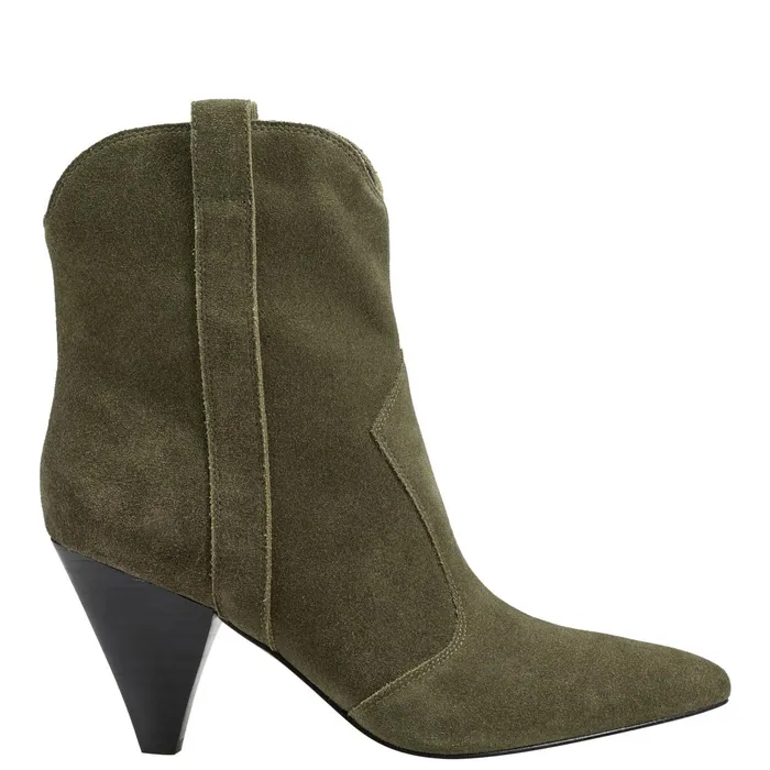 Women Marc Fisher Casual Boots Carissa Heeled Western Bootie Olive Suede