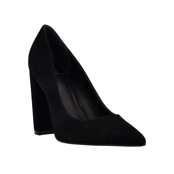 Women Marc Fisher Heels and Pumps Abilene Block Heel Pointy Toe Pump Black Suede