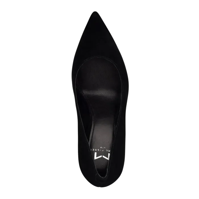 Women Marc Fisher Heels and Pumps Abilene Block Heel Pointy Toe Pump Black Suede