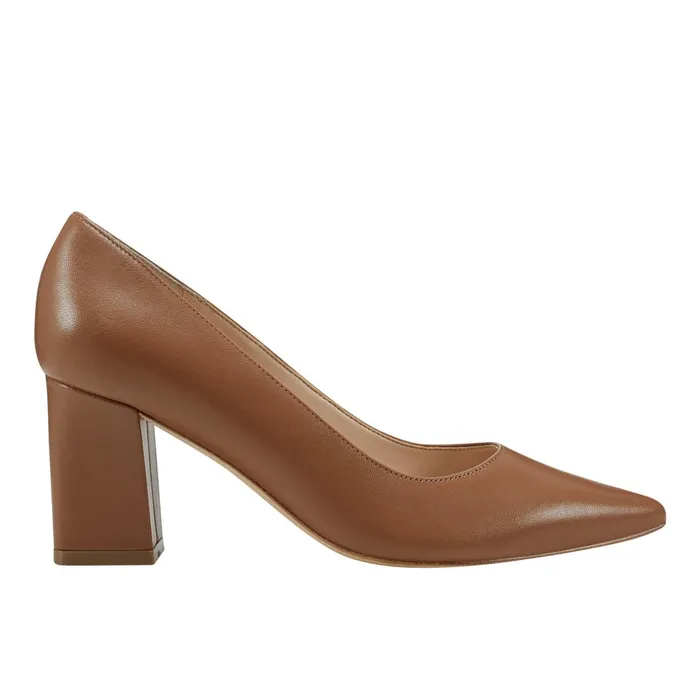 Women Marc Fisher Heels and Pumps Zala Block Heel Pointy Toe Pump Dark Natural Leather