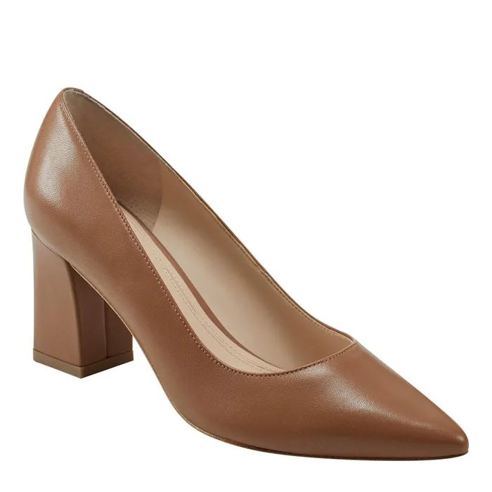 Women Marc Fisher Heels and Pumps Zala Block Heel Pointy Toe Pump Dark Natural Leather