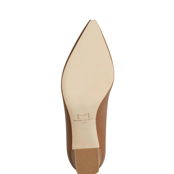 Women Marc Fisher Heels and Pumps Zala Block Heel Pointy Toe Pump Dark Natural Leather