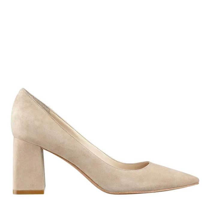 Women Marc Fisher Heels and Pumps Zala Block Heel Pointy Toe Pump Natural Suede