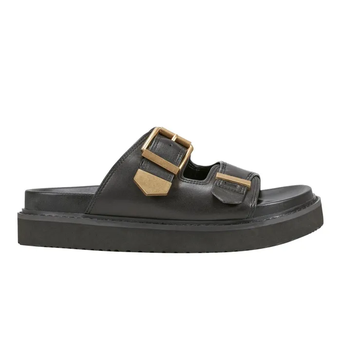 Women Marc Fisher Mules and Slides Amirra Buckle Slide Sandal Black Leather