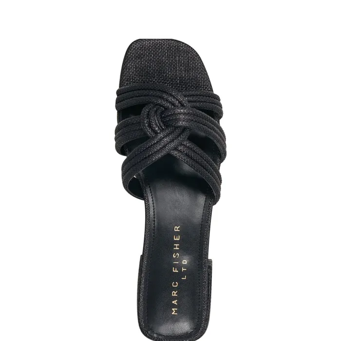 Women Marc Fisher Mules and Slides Casara Slide Sandal Black Raffia