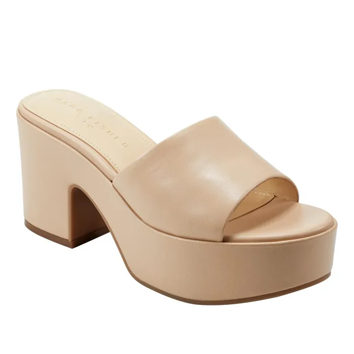 Women Marc Fisher Mules and Slides Forina Platform Slide Sandal Light Natural