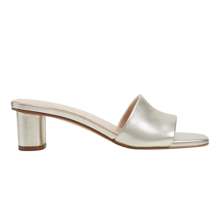Women Marc Fisher Mules and Slides Nemmie Heeled Slide Sandal Platino Leather Women Marc Fisher Mules and Slides Nemmie Heeled Slide Sandal Platino Leather