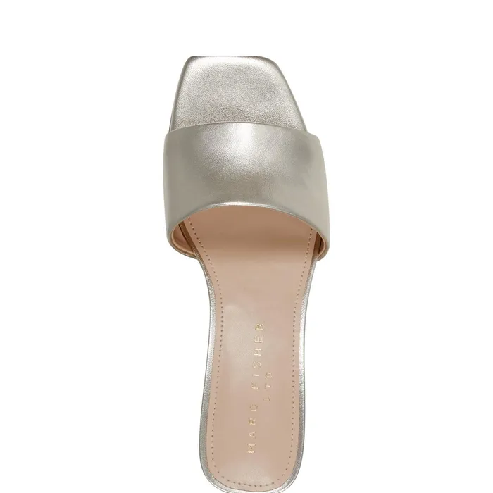 Women Marc Fisher Mules and Slides Nemmie Heeled Slide Sandal Platino Leather