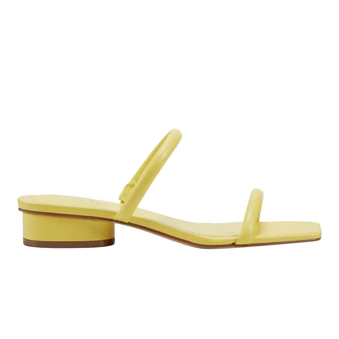 Women Marc Fisher Mules and Slides Raelyn Heeled Slide Sandal Yellow Leather
