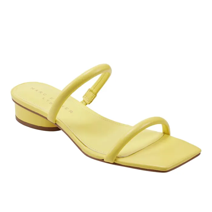 Women Marc Fisher Mules and Slides Raelyn Heeled Slide Sandal Yellow Leather
