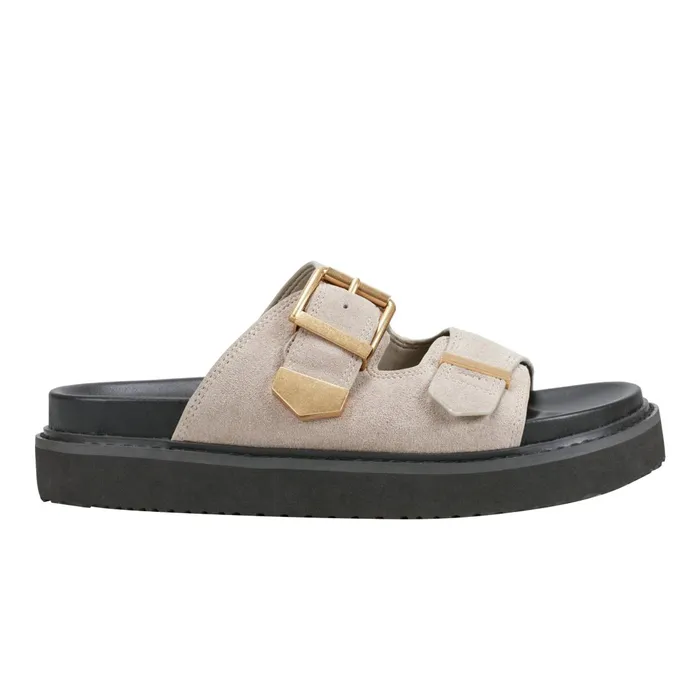 Women Marc Fisher Sandals Amirra Buckle Slide Sandal Taupe Suede