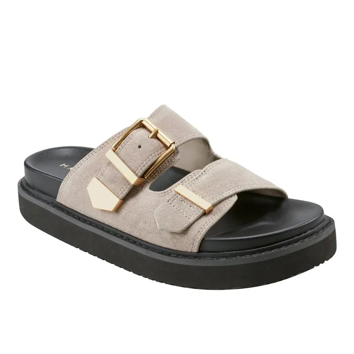 Women Marc Fisher Sandals Amirra Buckle Slide Sandal Taupe Suede